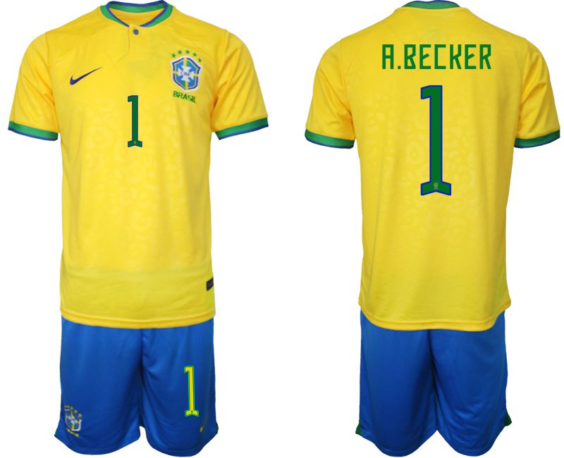 Men 2022 World Cup National Team Brazil home yellow #1 Soccer Jerseys